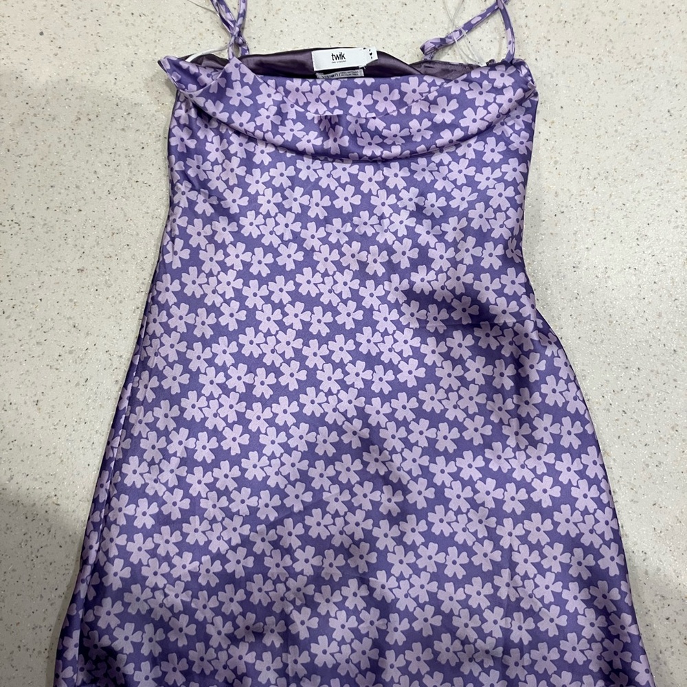 Purple Satin Floral Dress